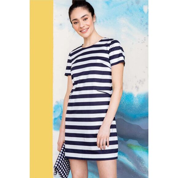 NWT Draper James Nassau Stripe Shift Dress Navy/White Pocket Size 4 DR0270 - Picture 2 of 10